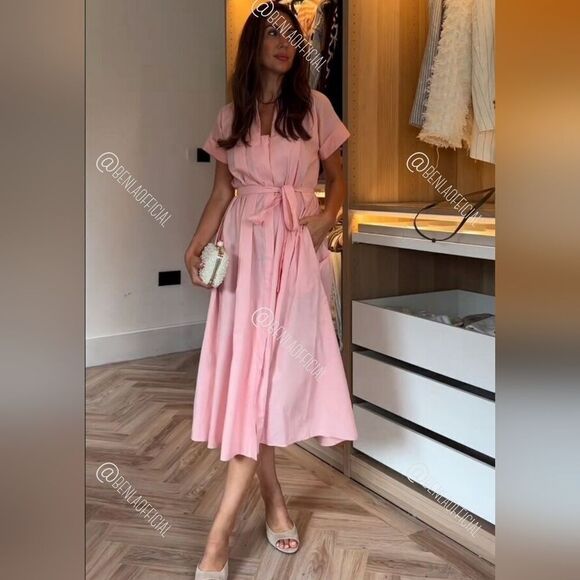 NWT ZARA BELTED SHIRTDRESS ZW COLLECTIONβpink - Picture 2 of 12